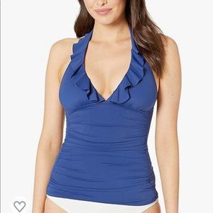 LAUREN RALPH LAUREN Womens Size 10 Beach Club Solids Ruffle Halterkini Tankini
